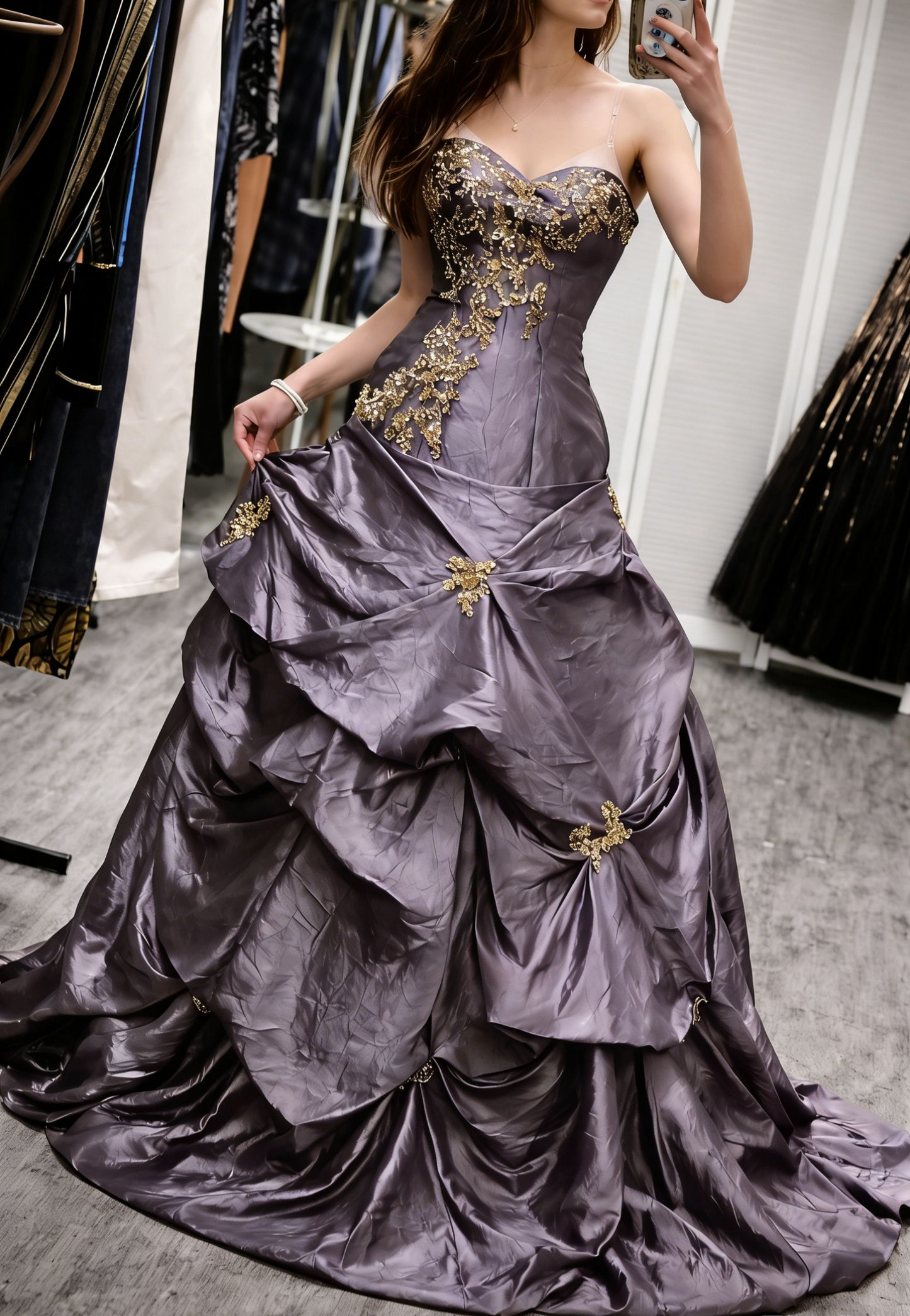 Élégante robe de soirée longue trapèze en satin couleur bordeaux, Robe de bal de promo ED07480