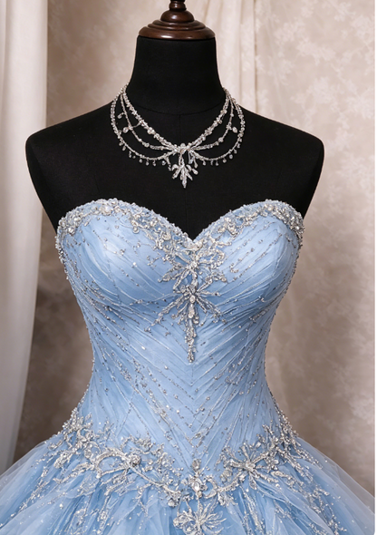 Gorgeous Blue Prom Dress Sweetheart A-Line Beaded Tulle Long Evening Dress Sweet 16 Dress ED07545