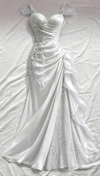 Robe de bal bleue fourreau à bretelles en satin avec appliques, robe de soirée longue ED07632