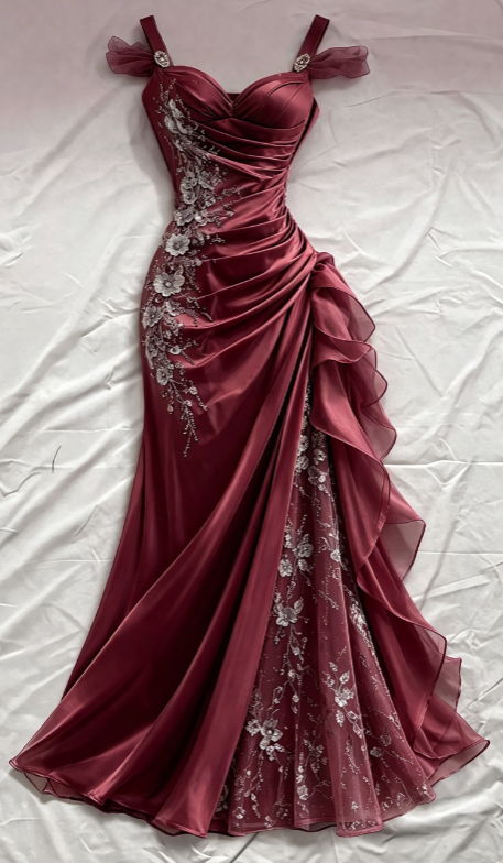 Robe de bal bleue fourreau à bretelles en satin avec appliques, robe de soirée longue ED07632