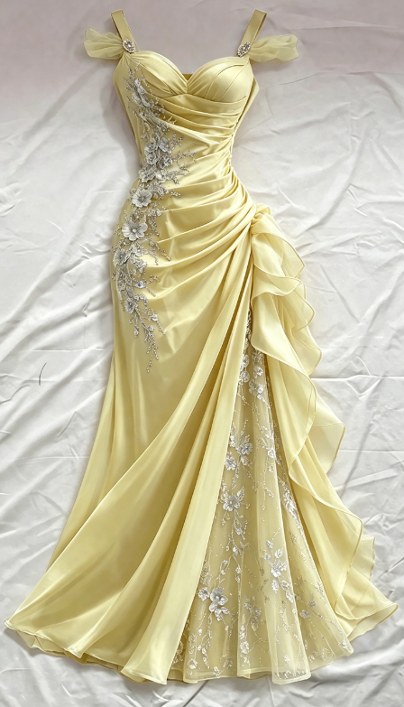 Robe de bal bleue fourreau à bretelles en satin avec appliques, robe de soirée longue ED07632