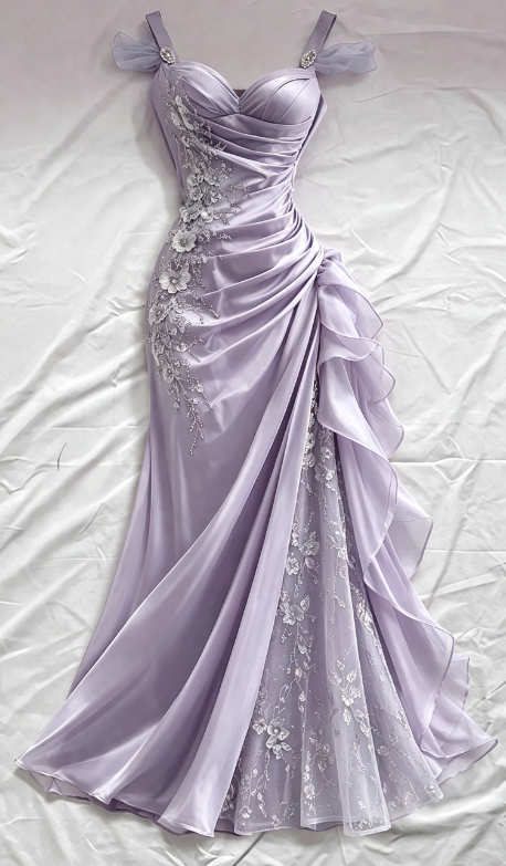 Robe de bal bleue fourreau à bretelles en satin avec appliques, robe de soirée longue ED07632