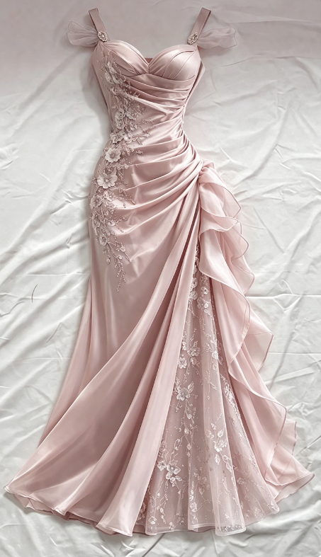 Robe de bal bleue fourreau à bretelles en satin avec appliques, robe de soirée longue ED07632