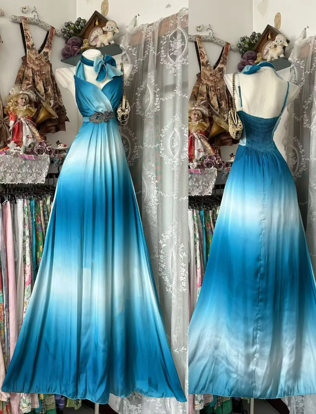 Élégante robe de soirée longue fourreau en satin, robe de cérémonie avec décolleté halter, tenue d'invitée de mariage sarcelle ED07747