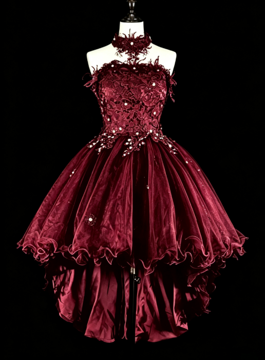 Chic Strapless Birthday Dress  A-Line Applique Tulle Homecoming Dress Black Party Dress ED08022