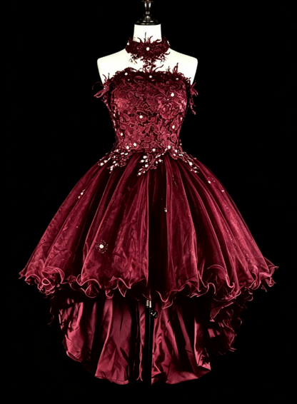 Chic Strapless Birthday Dress  A-Line Applique Tulle Homecoming Dress Black Party Dress ED08022