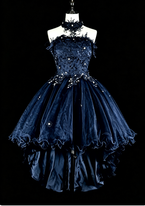 Chic Strapless Birthday Dress  A-Line Applique Tulle Homecoming Dress Black Party Dress ED08022