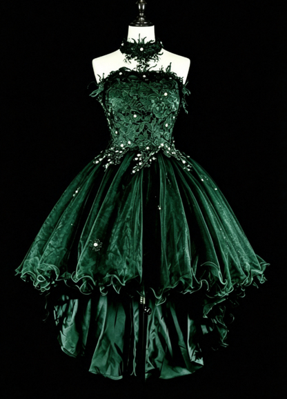 Chic Strapless Birthday Dress  A-Line Applique Tulle Homecoming Dress Black Party Dress ED08022