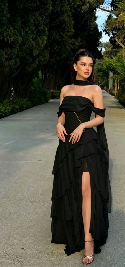 Robe de soirée longue élégante en mousseline jaune, bustier et fourreau, pour invitée de mariage ED08045