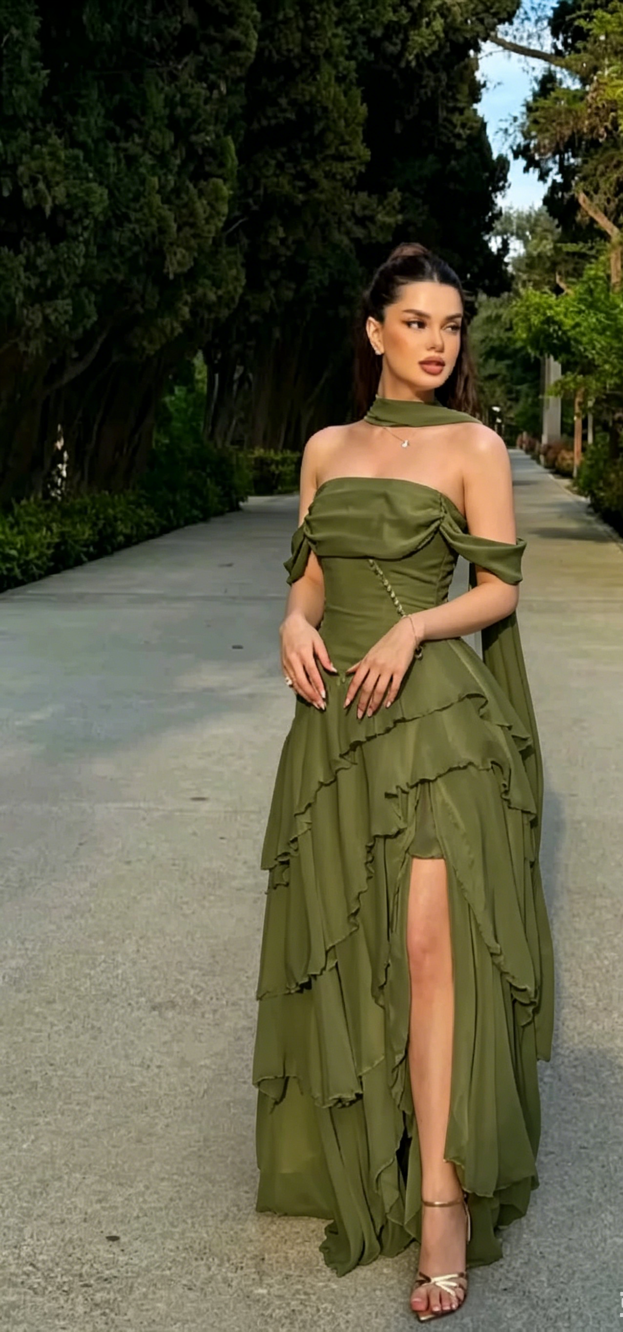 Robe de soirée longue élégante en mousseline jaune, bustier et fourreau, pour invitée de mariage ED08045