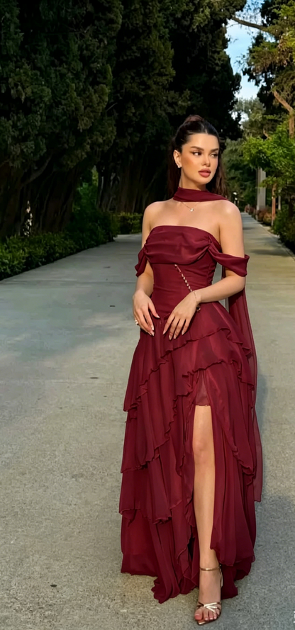 Robe de soirée longue élégante en mousseline jaune, bustier et fourreau, pour invitée de mariage ED08045