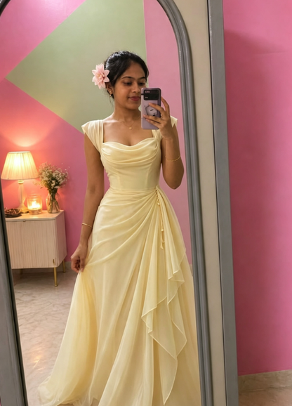Élégante Robe de Bal Rose à Bretelles Fourreau en Mousseline Longue Robe de Soirée ED08046