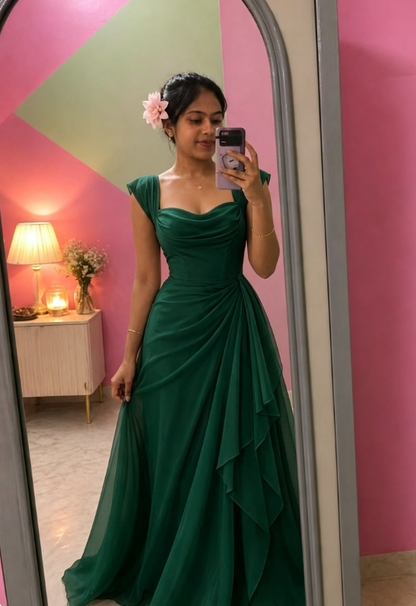 Élégante Robe de Bal Rose à Bretelles Fourreau en Mousseline Longue Robe de Soirée ED08046