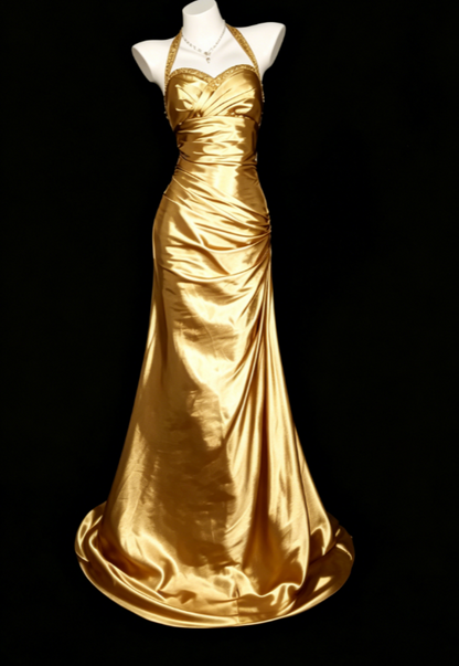 Robe de bal élégante sarcelle dos-nu fourreau satin longue robe de soirée ED08073