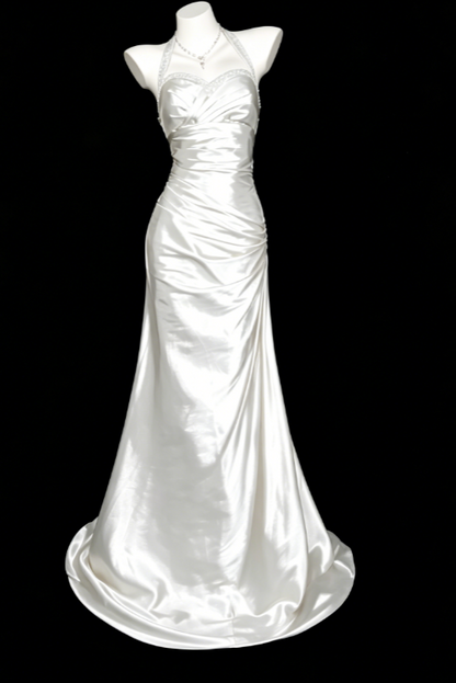 Robe de bal élégante sarcelle dos-nu fourreau satin longue robe de soirée ED08073