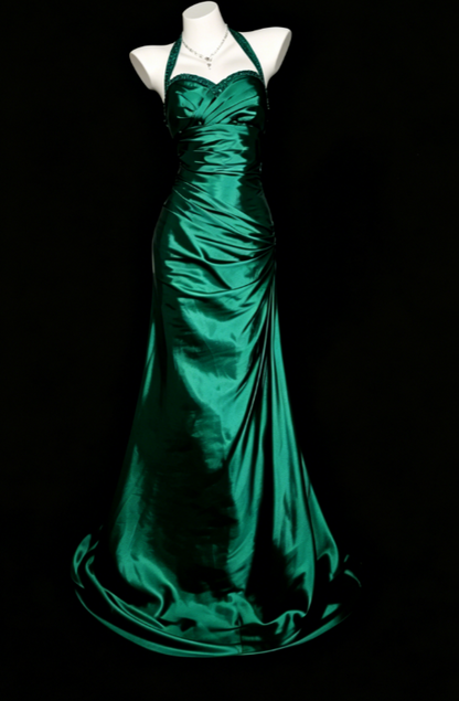 Robe de bal élégante sarcelle dos-nu fourreau satin longue robe de soirée ED08073