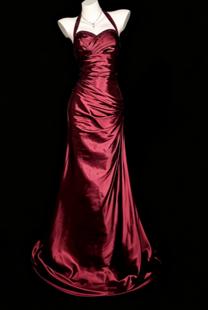 Robe de bal élégante sarcelle dos-nu fourreau satin longue robe de soirée ED08073