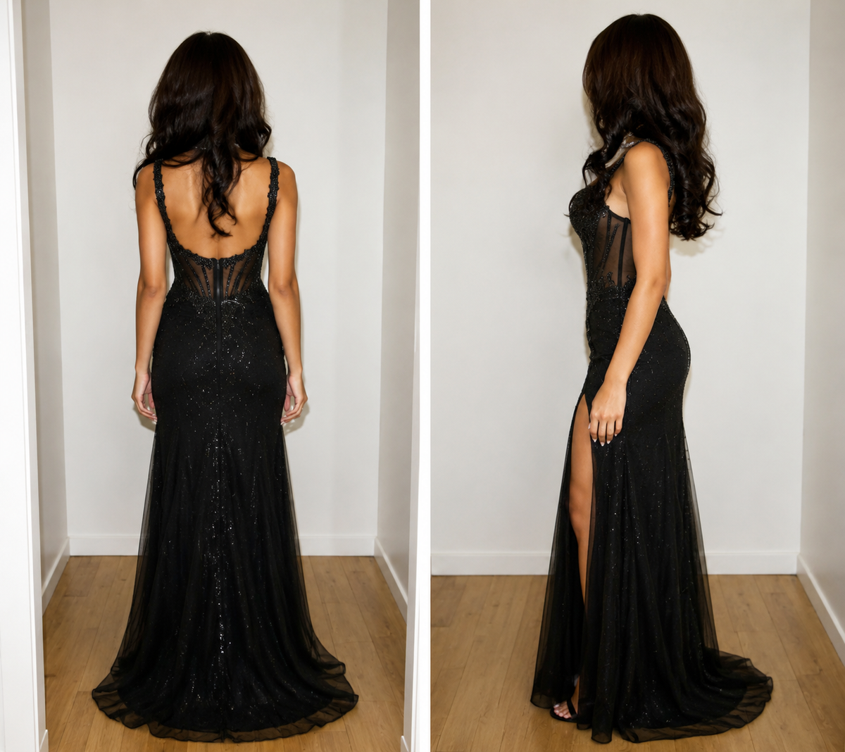 Classy Black Prom Dress Sweetheart Sheath Tulle Long Evening Dress ED08079