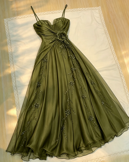 Jolie robe de soirée bleu marine, bretelles spaghetti, coupe évasée, en mousseline perlée, robe de bal longue ED08172