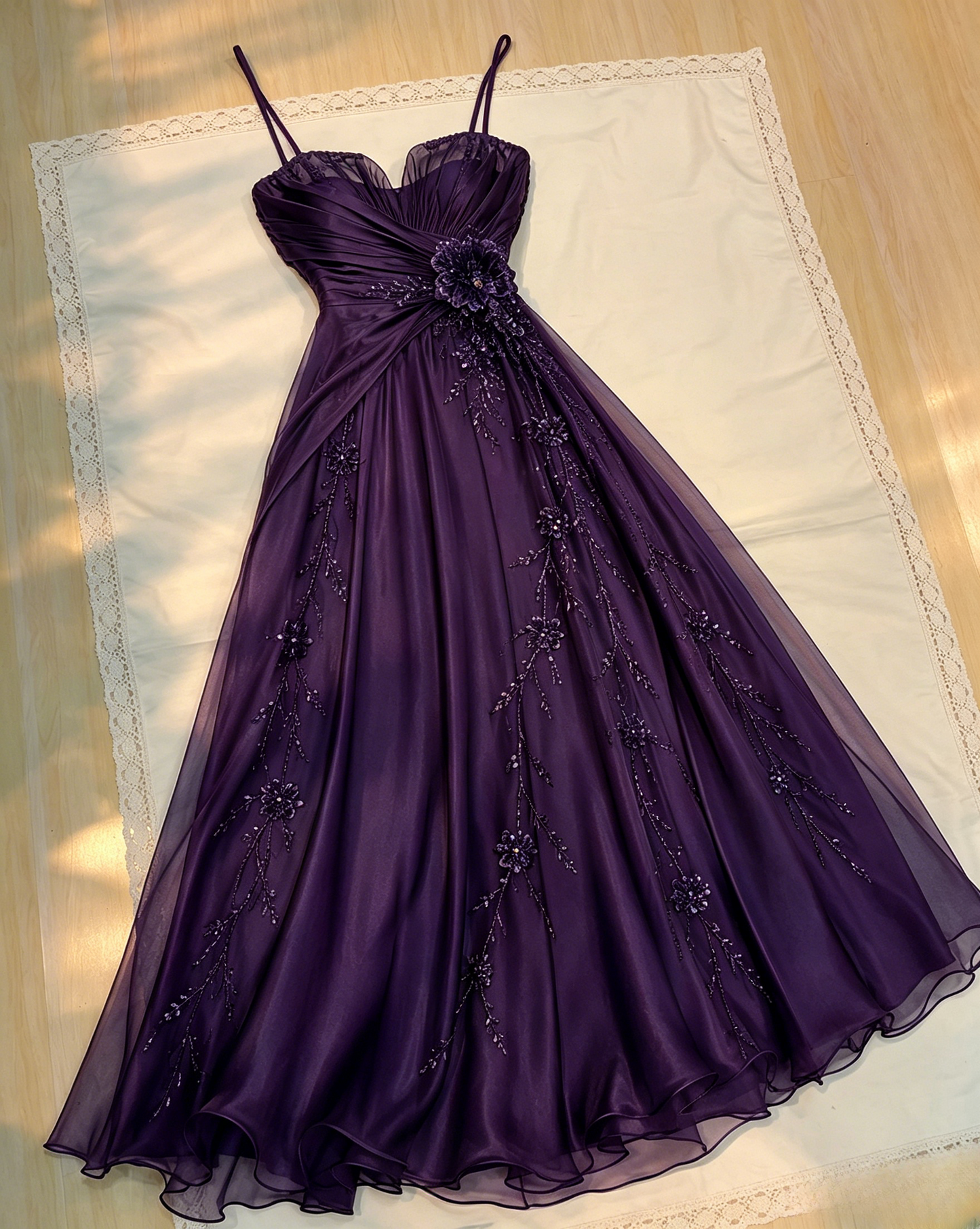 Jolie robe de soirée bleu marine, bretelles spaghetti, coupe évasée, en mousseline perlée, robe de bal longue ED08172