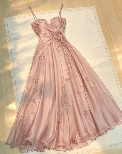 Jolie robe de soirée bleu marine, bretelles spaghetti, coupe évasée, en mousseline perlée, robe de bal longue ED08172