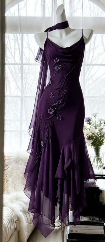 Fairy Navy Blue Prom Dress Spaghetti Straps Sheath Chiffon Beaded Evening Dress ED08208