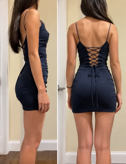 Sexy Navy Blue Homecoming Dress Sheath Summer Vacation Dress Sleeveless Party Dress ED08685