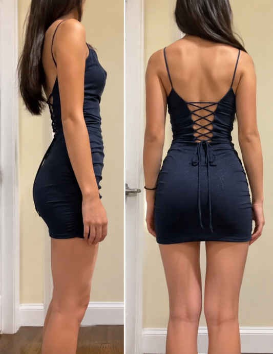 Sexy Navy Blue Homecoming Dress Sheath Summer Vacation Dress Sleeveless Party Dress ED08685
