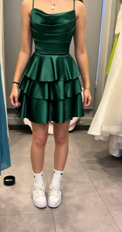 Sexy marineblaues Heimkehrkleid Träger A-Linie Satin Sommerurlaubskleid Ärmelloses Partykleid ED08698