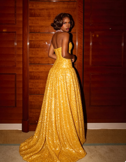 Gorgeous Orange Prom Dress Strapless A-line Sequins Long Evening Dress ED09647