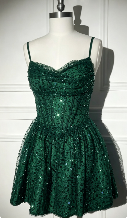 Chic Navy Blue Short Homecoming Dress A-line Sequins Birthday Dress ED09728