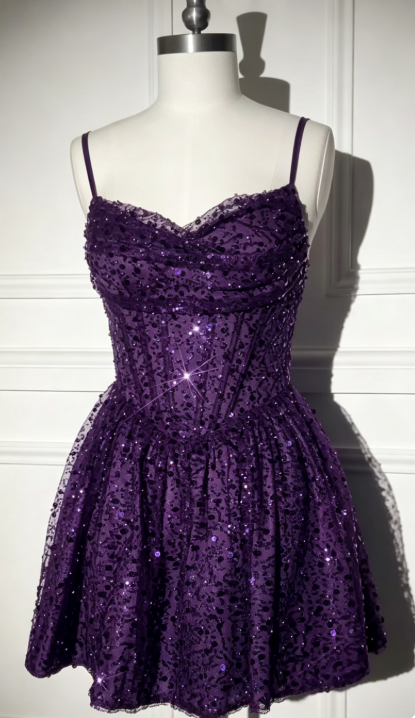 Chic Navy Blue Short Homecoming Dress A-line Sequins Birthday Dress ED09728