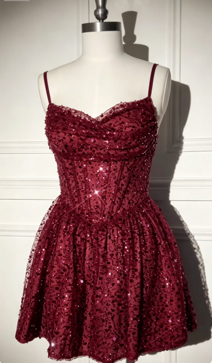 Chic Navy Blue Short Homecoming Dress A-line Sequins Birthday Dress ED09728