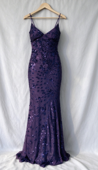 Chic Grape Prom Dress Sheath Chiffon Beaded Long Evening Dress ED09973