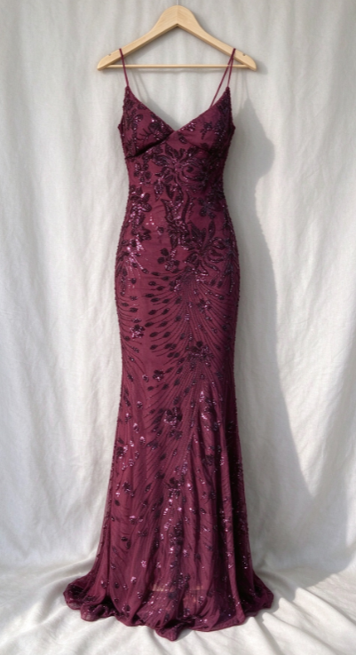 Chic Grape Prom Dress Sheath Chiffon Beaded Long Evening Dress ED09973