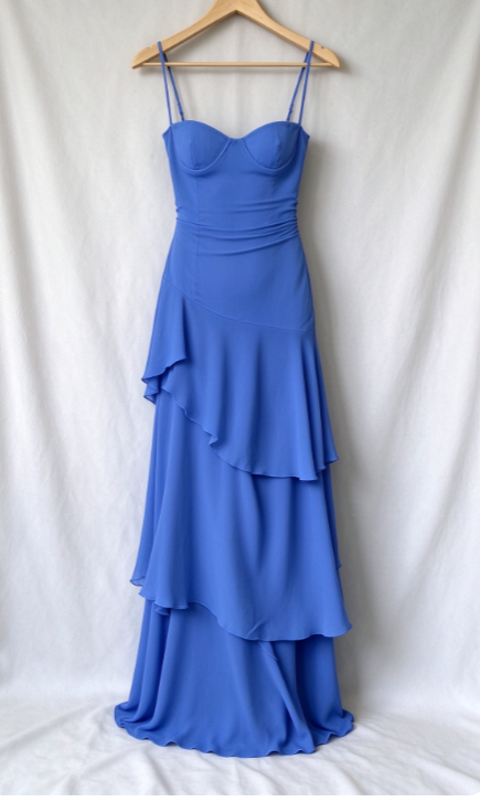 Elegantes langes Ballkleid in Blau, Etui-Stil, Chiffon-Abendkleid ED10016