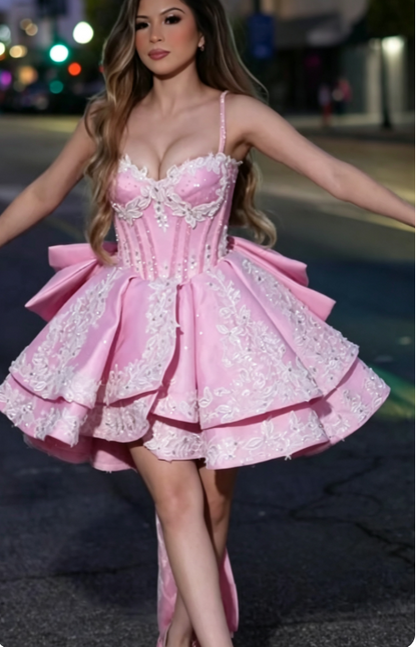 Cute Pink Birthday Dress A-Line Tulle Homecoming Dress ED10107