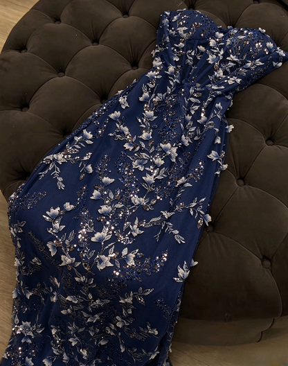 Blue Prom Dress Sheath Tulle Long Evening Dress ED11132