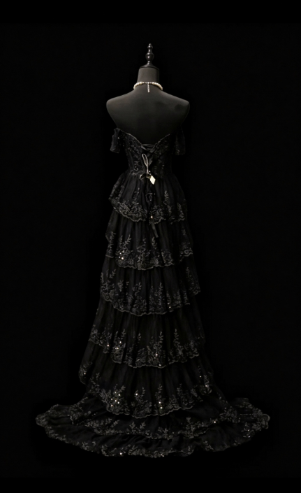 Schwarzes Etuikleid für den Abschlussball, langes Abendkleid aus Tüll ED11547
