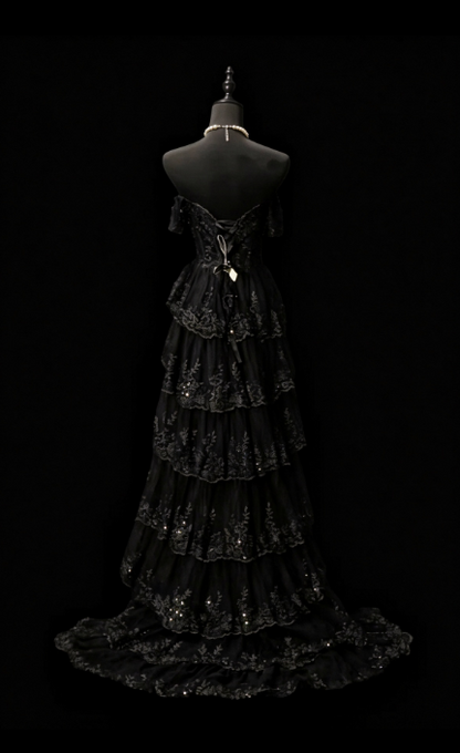 Schwarzes Etuikleid für den Abschlussball, langes Abendkleid aus Tüll ED11547