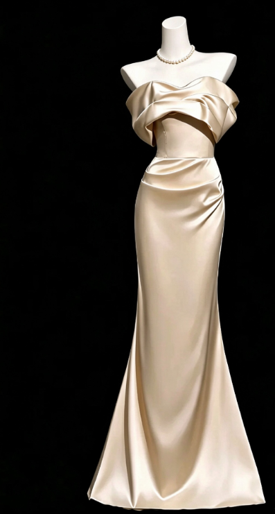Pretty Gold Prom Dress Sheath Satin Long Evening Dress ED11549