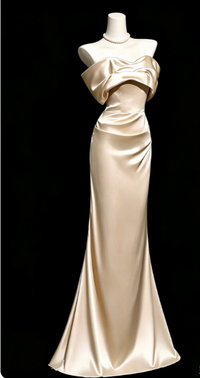 Pretty Gold Prom Dress Sheath Satin Long Evening Dress ED11549