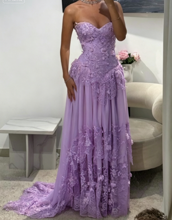 Fairy Strapless Sheath Lace Applique Long Prom Dresses, Yellow Formal Evening Dresses EP04058