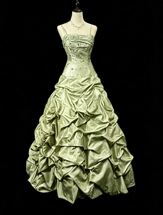 Gorgeous Spaghetti Strap Ball Gown Sleeveless Long Prom Dresses Taffeta Mint Green Quinceanera Dresses Sweet 16 Dress EP05146