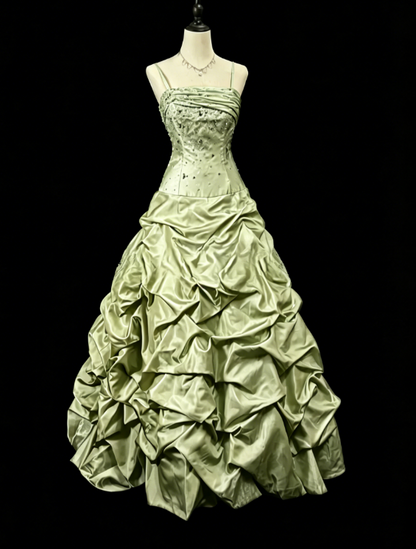 Gorgeous Spaghetti Strap Ball Gown Sleeveless Long Prom Dresses Taffeta Mint Green Quinceanera Dresses Sweet 16 Dress EP05146