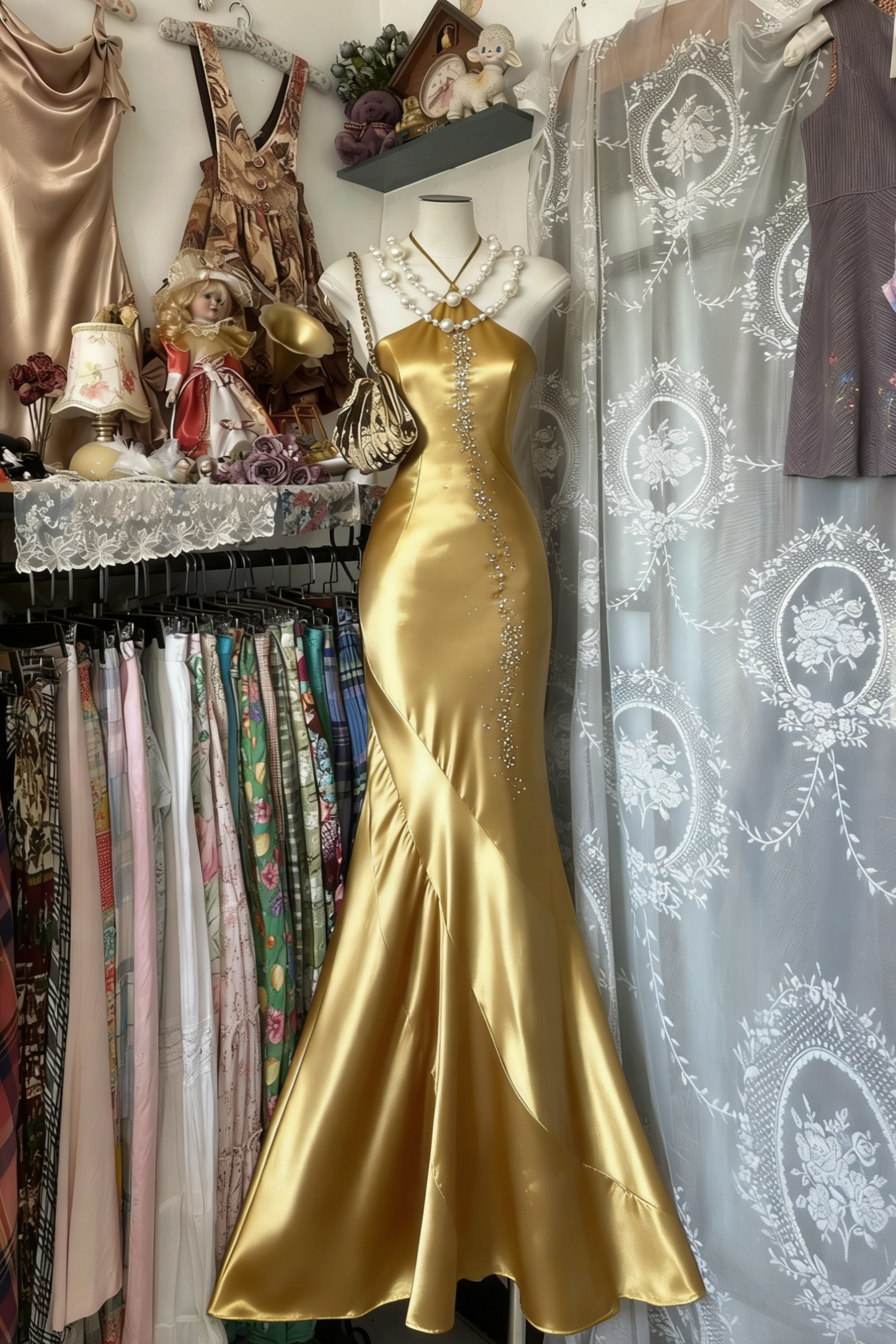 Elegant Halter Mermaid Long Prom Dresses Satin Royal Blue Evening Dresses with Open Back EP05561