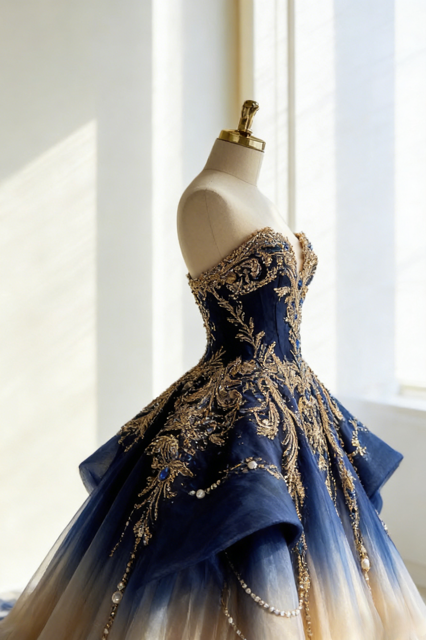 Gorgeous Sweetheart A-Line Long Prom Dresses Rhinstones Tulle Blue Quinceanera Dresses Blue Sweet 16 Dresses EP05662