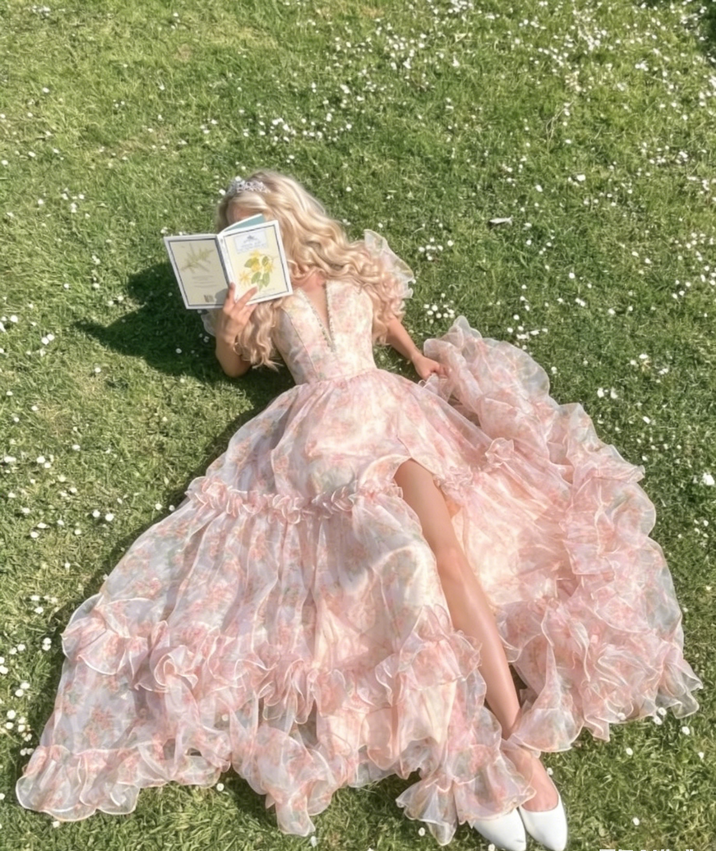 Fairy A-Line Long Yellow Prom Dresses Floral Tulle Evening Dresses Yellow Christmas Party Dresses   EP05685