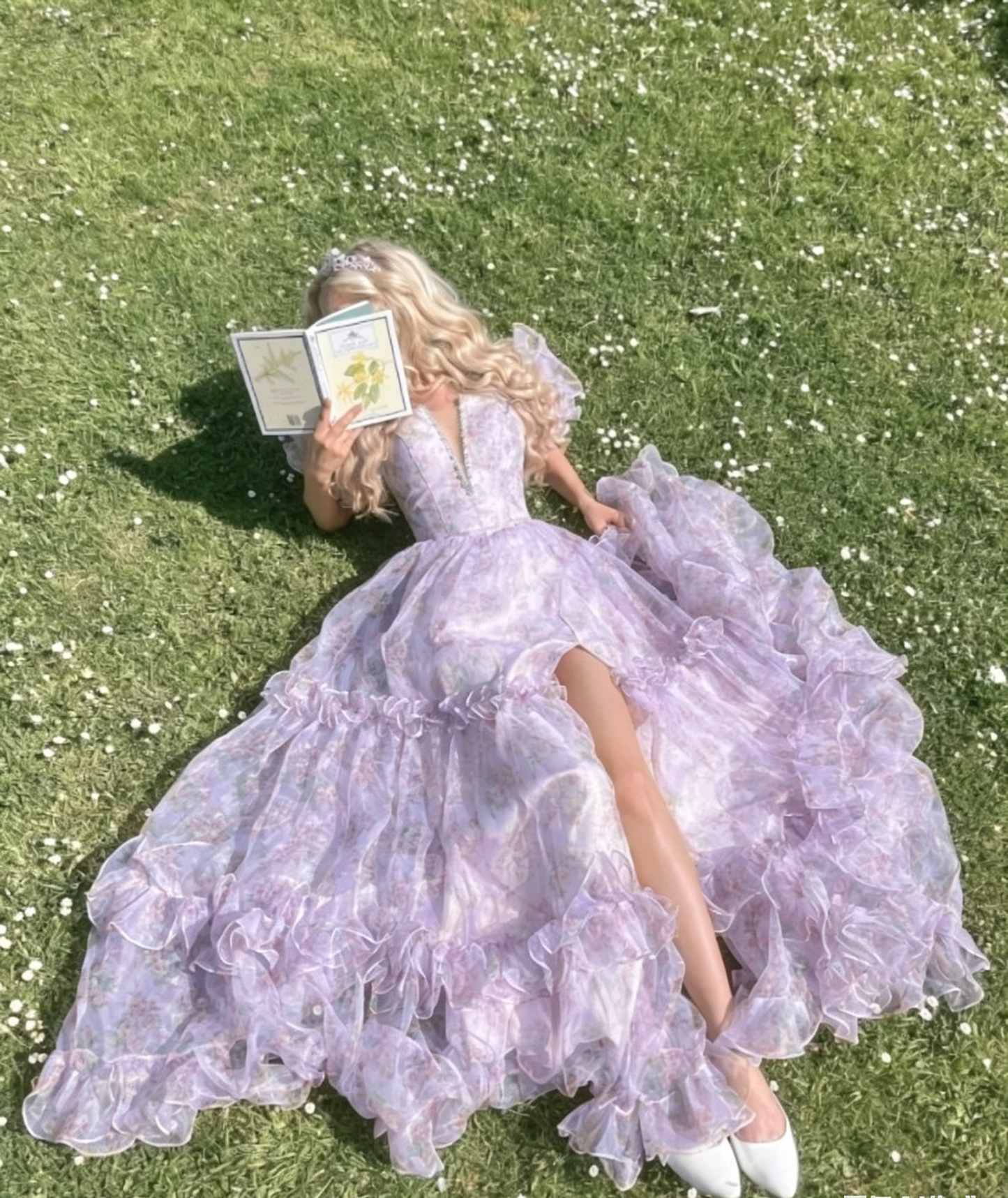 Fairy A-Line Long Yellow Prom Dresses Floral Tulle Evening Dresses Yellow Christmas Party Dresses   EP05685