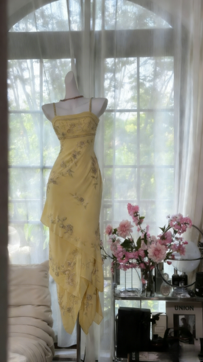 Vintage Spaghetti Straps Sheath Long Prom Dresses Chiffon Beaded Green Formal Dresses EP06060